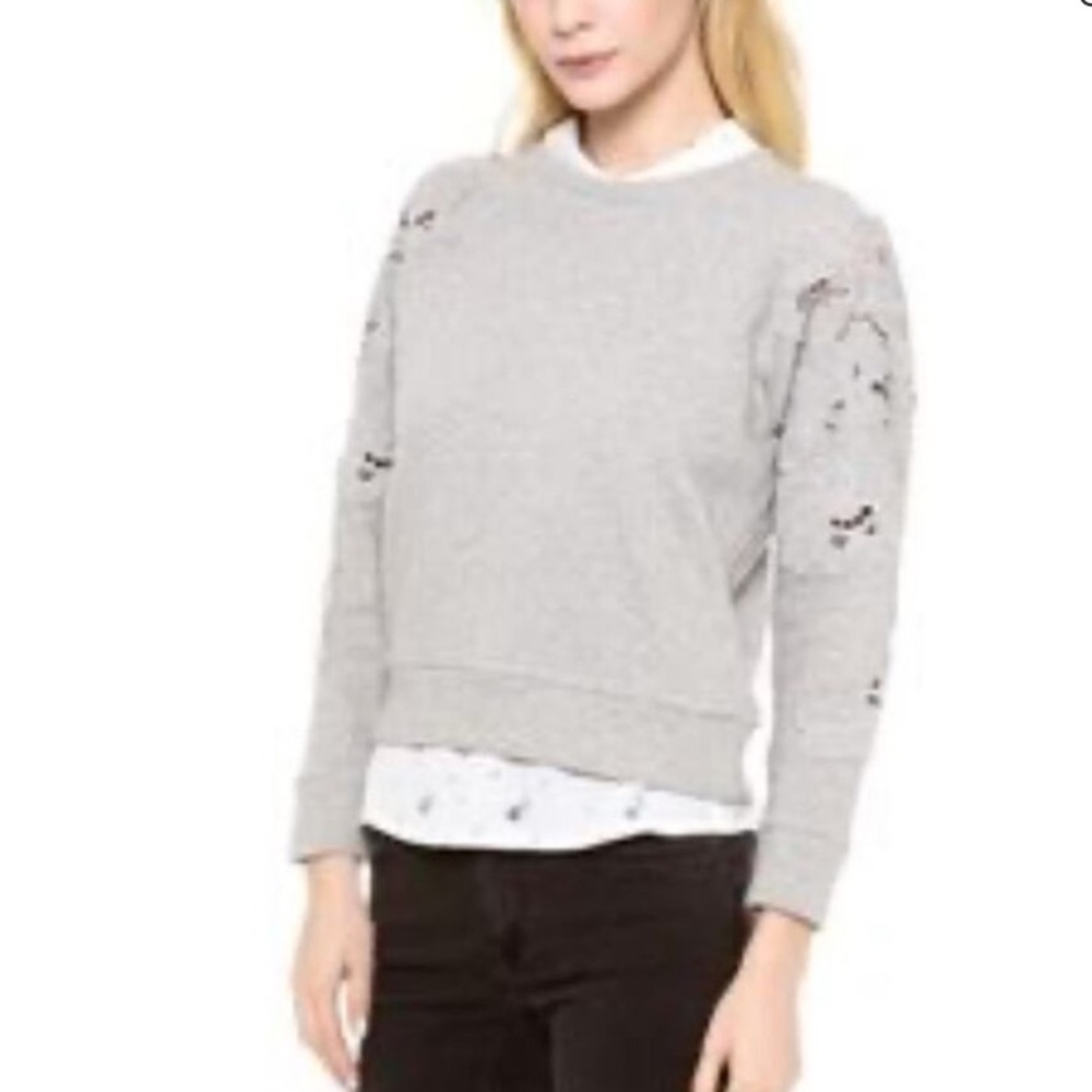 Rebecca Taylor Heather Gray Lace Sleeve Detail Sweater (m)